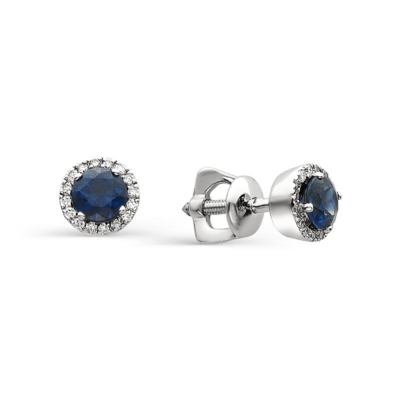 Серьги из серебра Сапфир синтетика и фианитом