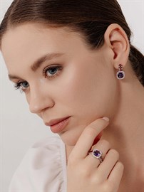 Серьги из серебра с Нанокристаллом цветным и фианитом