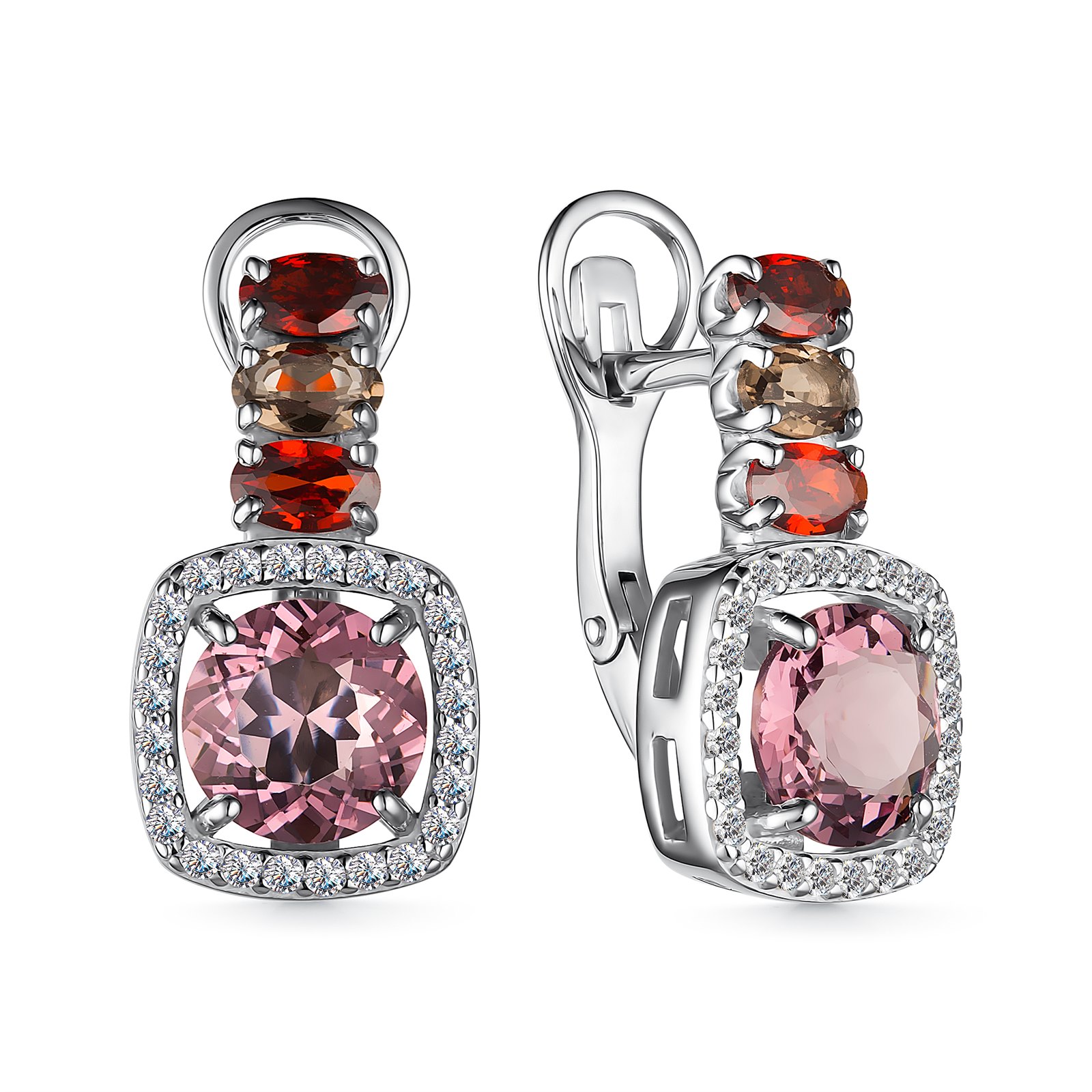 Серьги из серебра с Нанокристаллом цветным и фианитом