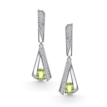 Серьги из серебра с хризолитом и фианитом