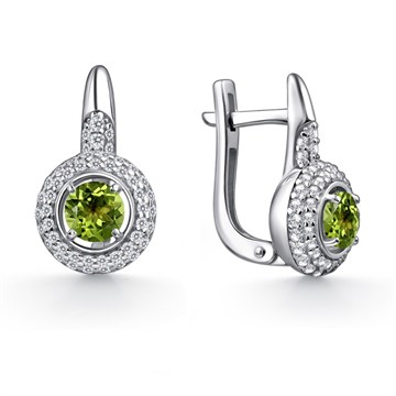 Серьги из серебра с хризолитом и фианитом