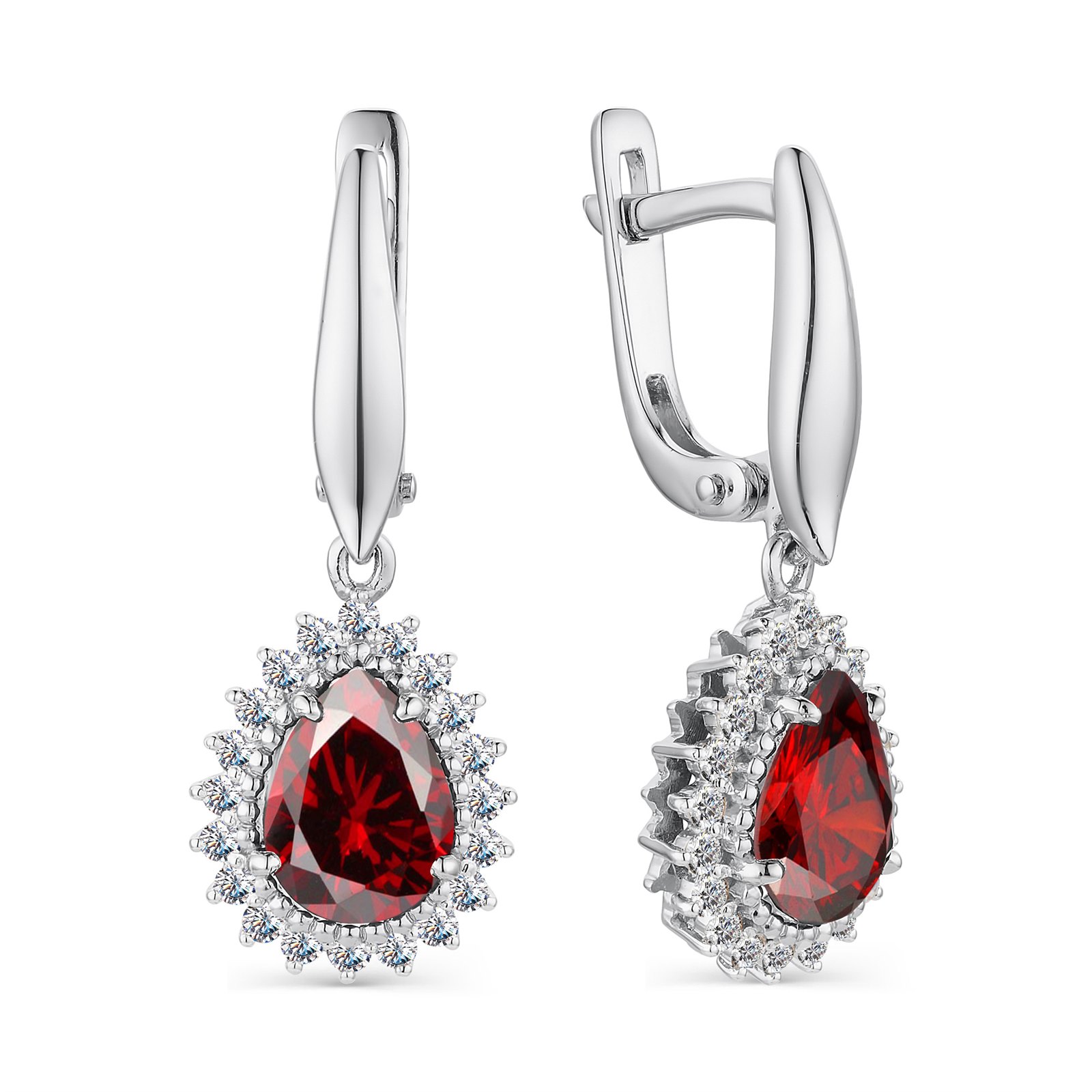 Серьги из серебра с Гранатом и фианитом
