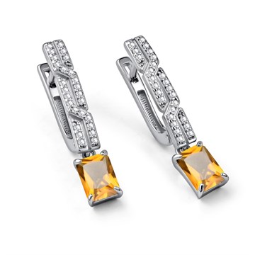 Серьги из серебра с цитрином и фианитом