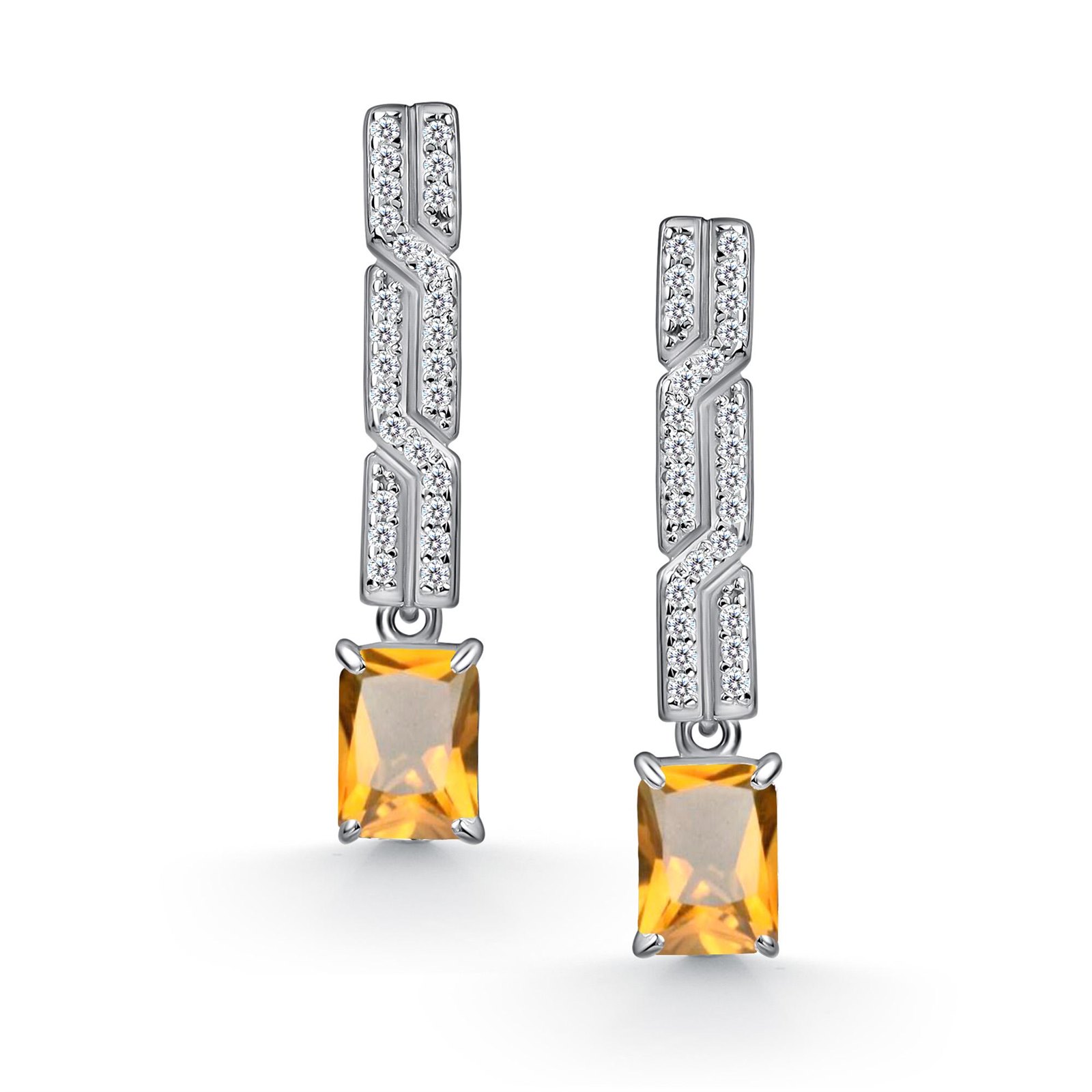 Серьги из серебра с цитрином и фианитом