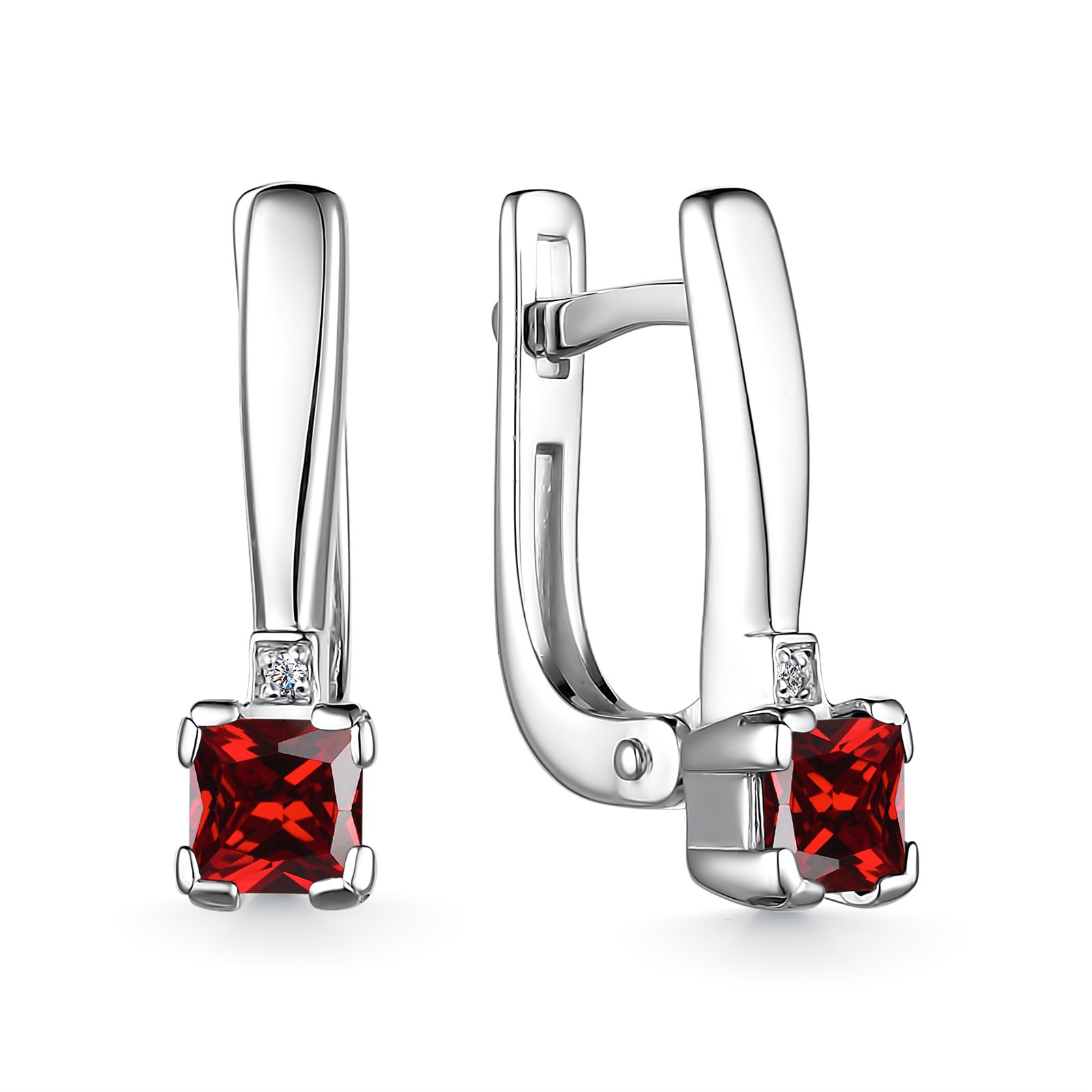 Серьги из серебра с Бриллиантом и Гранатом