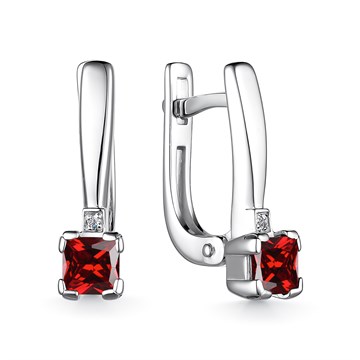Серьги из серебра с Бриллиантом и Гранатом