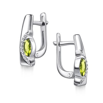 Серьги из серебра с хризолитом и фианитом