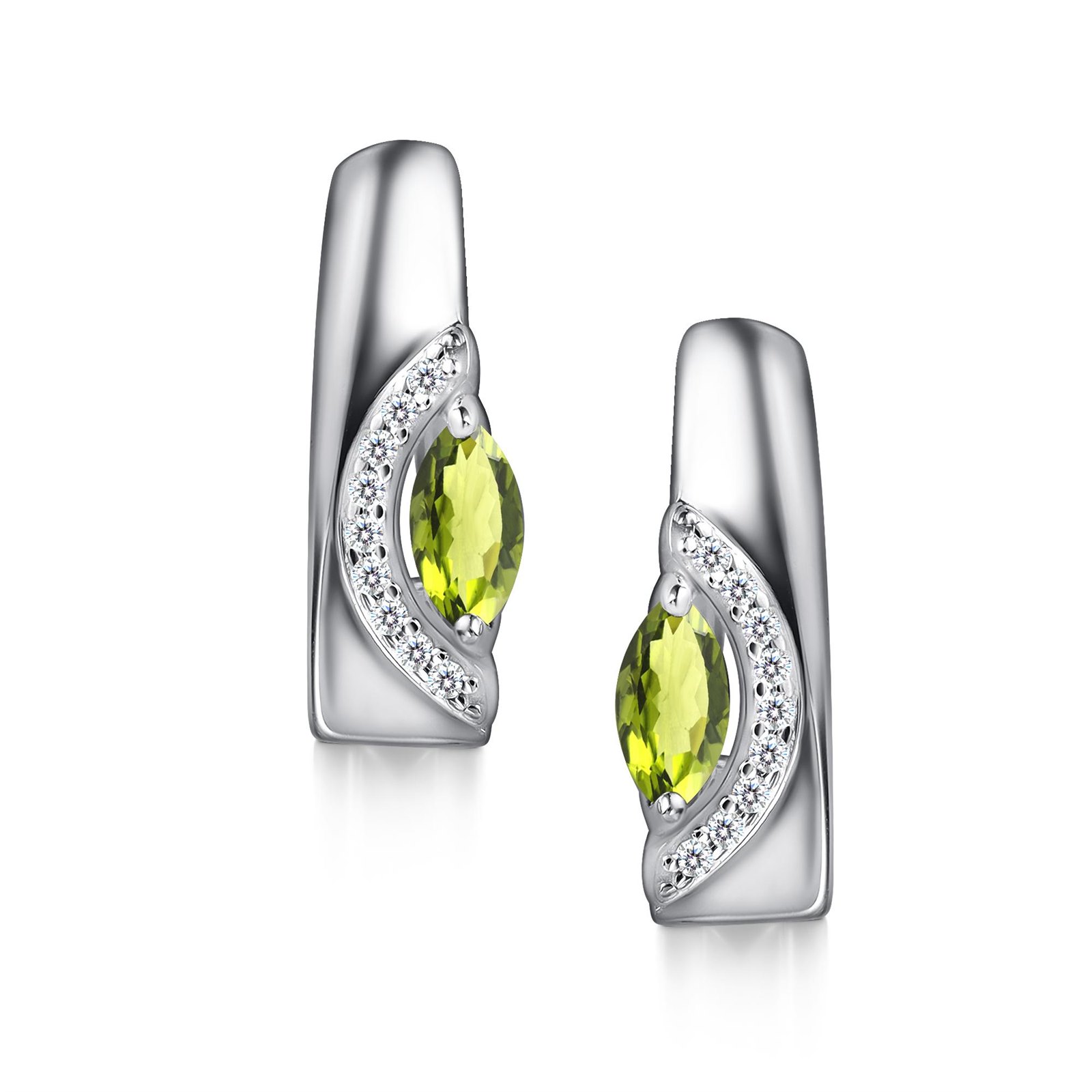 Серьги из серебра с хризолитом и фианитом