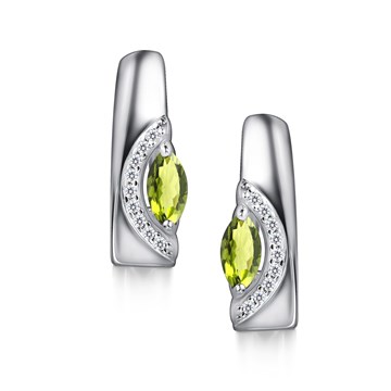 Серьги из серебра с хризолитом и фианитом