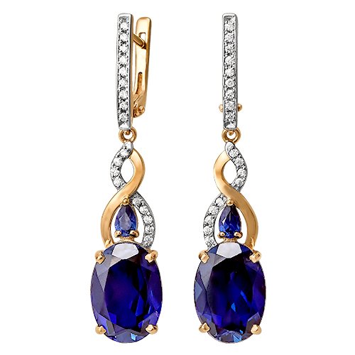 Серьги из серебра с цитрином и фианитом Серьги из серебра с цитрином и фианитом