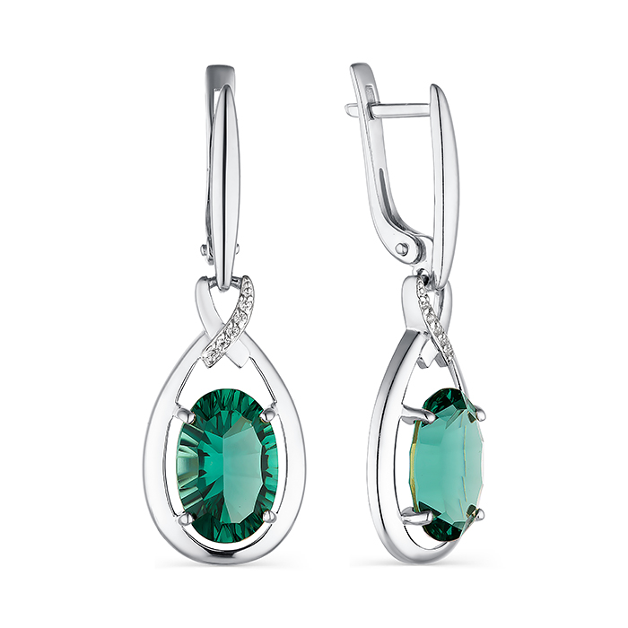 Серьги из серебра c Горным хрусталем и фианитом