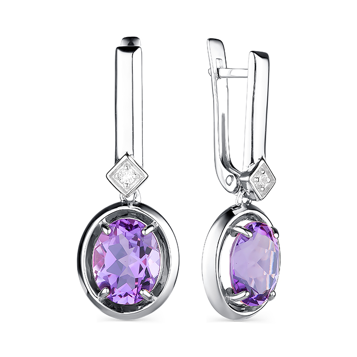 Серьги из серебра с Аметистом и фианитом