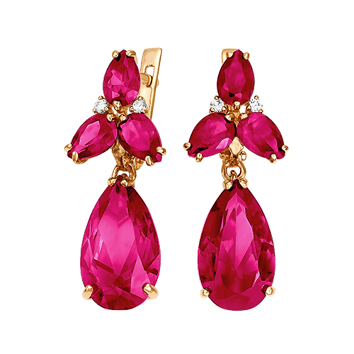 Серьги из серебра с корундом и фианитом Серьги из серебра с корундом и фианитом