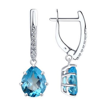 Серьги из серебра с топазом и фианитом