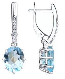 Серьги из серебра с топазом и фианитом