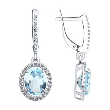 Серьги из серебра с топазом и фианитом