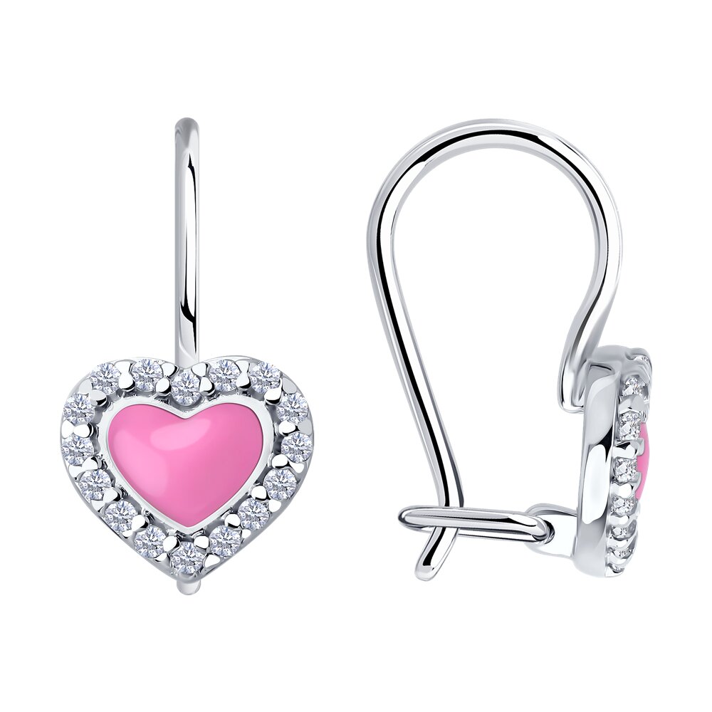 Серьги из серебра с фианитом и эмалью