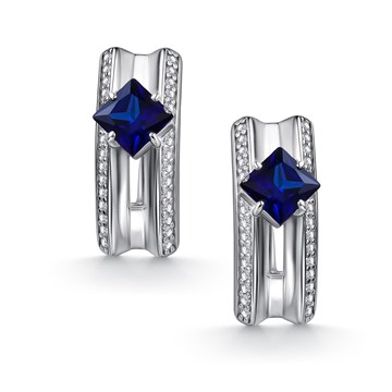 Серьги из серебра Сапфир синтетика и фианитом