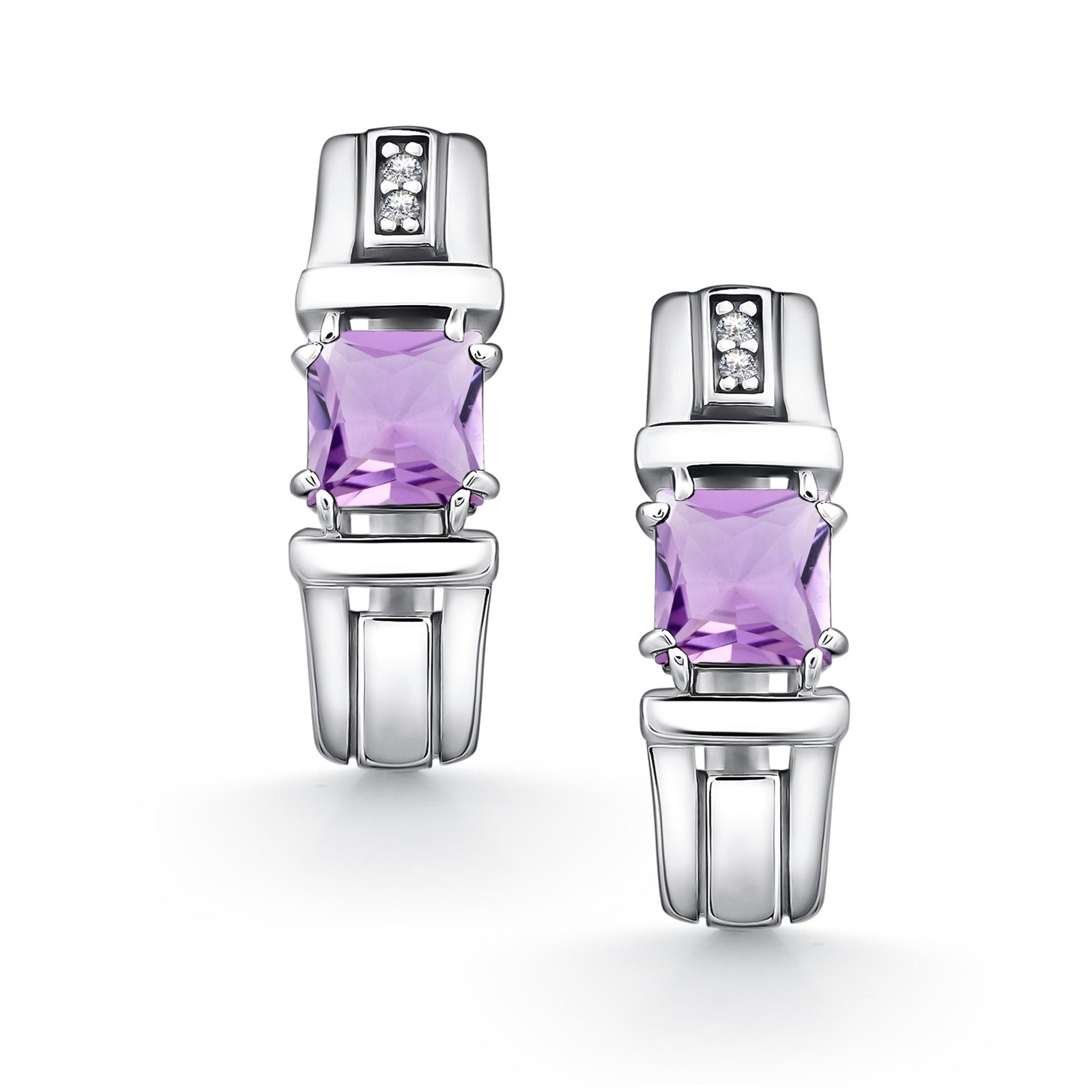 Серьги из серебра с Аметистом и фианитом Серьги из серебра с Аметистом и фианитом