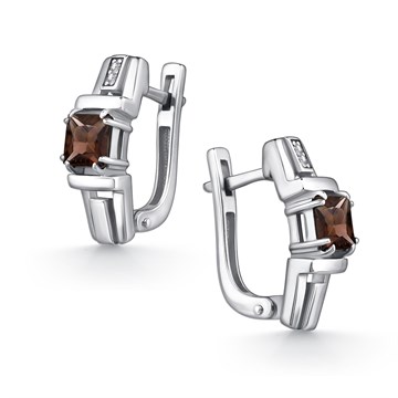 Серьги из серебра с раух топазом и фианитом