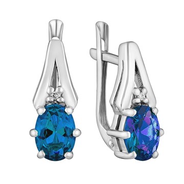 Серьги из серебра с Бриллиантом и Нанокристаллом цветным