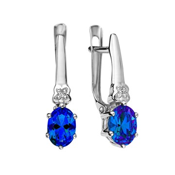 Серьги из серебра с Бриллиантом и Нанокристаллом цветным