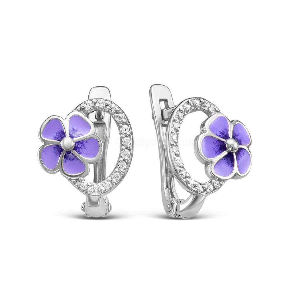 Серьги из серебра с фианитом и эмалью