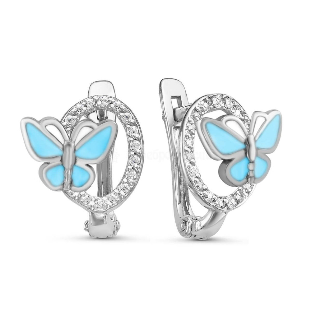 Серьги из серебра с фианитом и эмалью