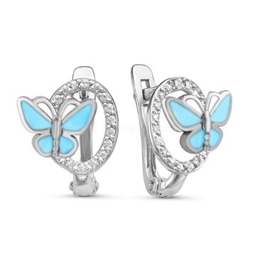 Серьги из серебра с фианитом и эмалью