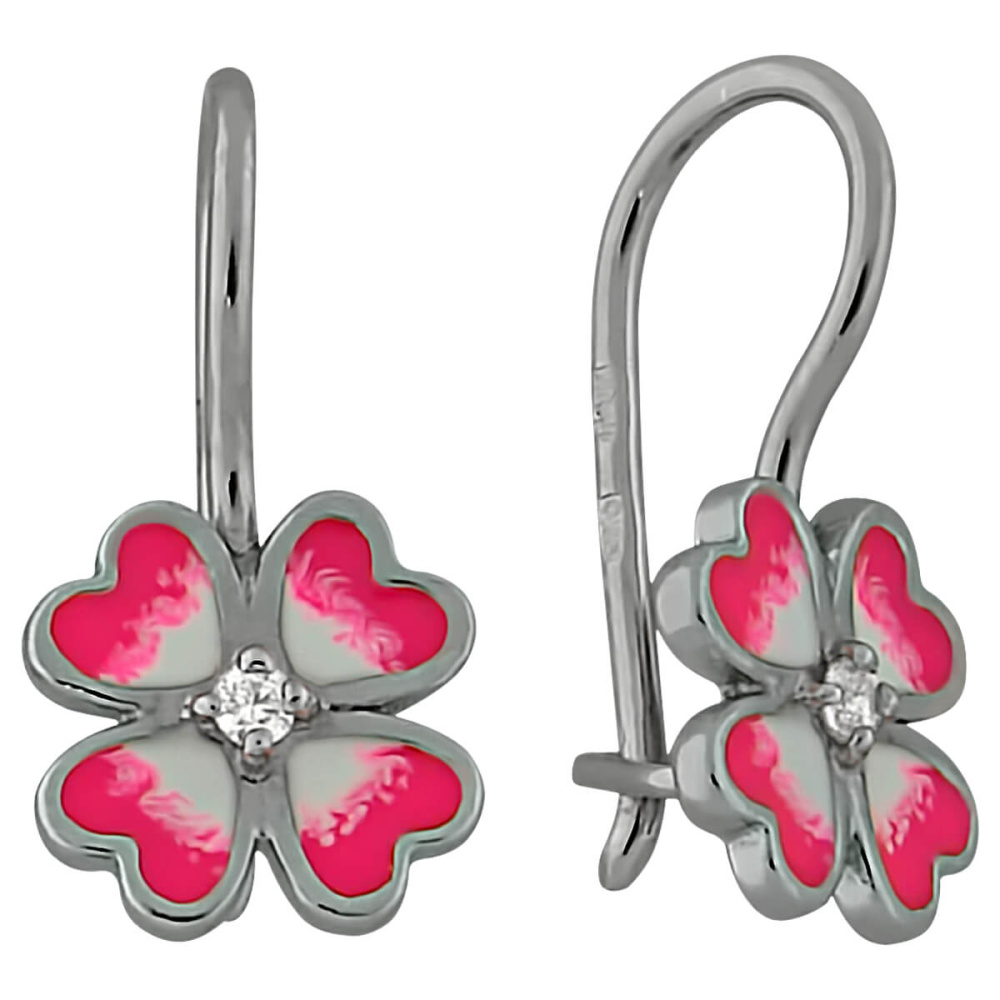Серьги из серебра с фианитом и эмалью