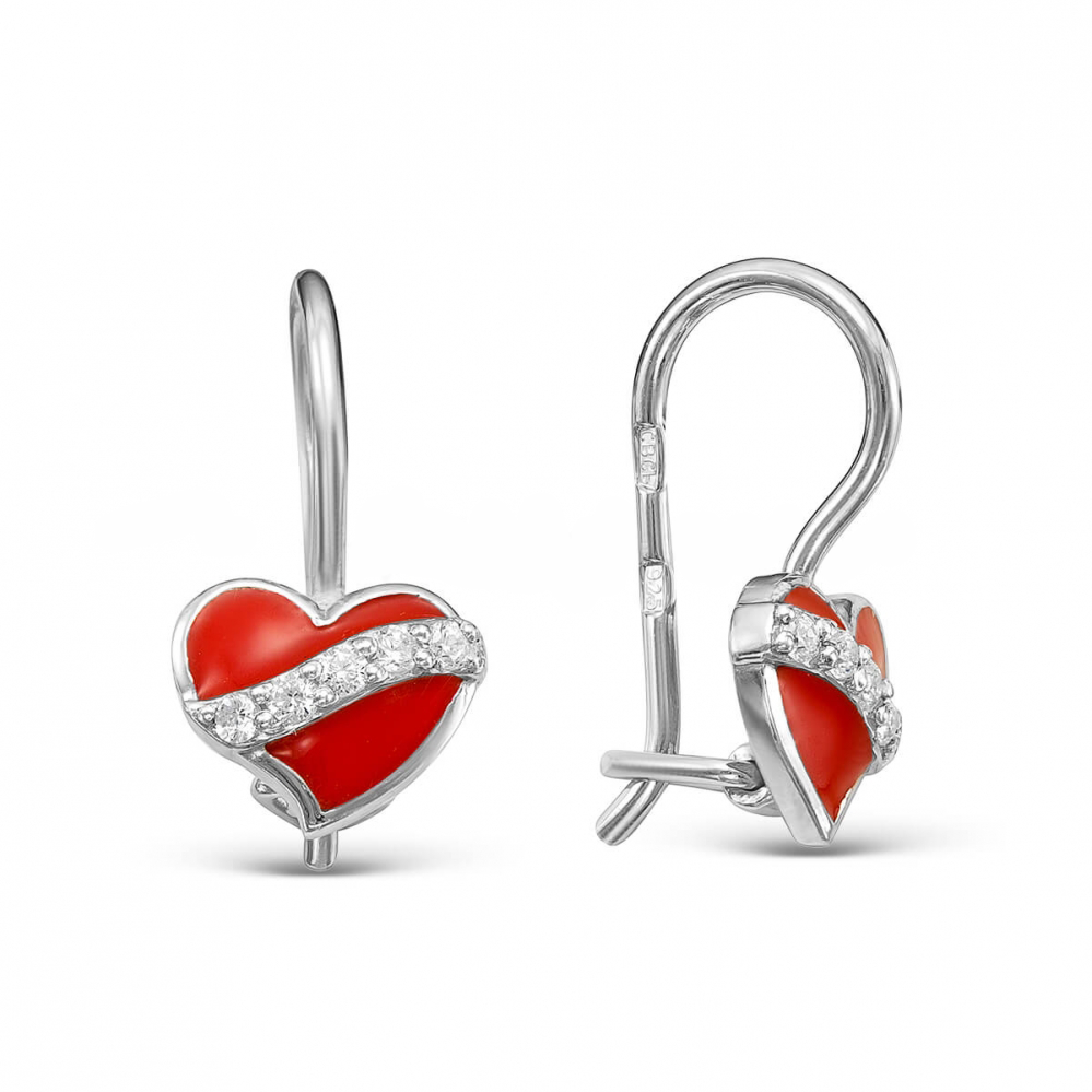 Серьги из серебра с фианитом и эмалью