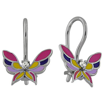 Серьги из серебра с фианитом и эмалью