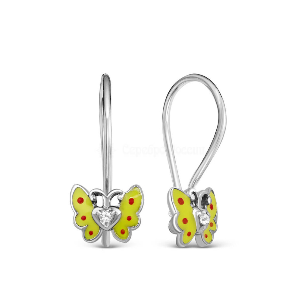 Серьги из серебра с фианитом и эмалью
