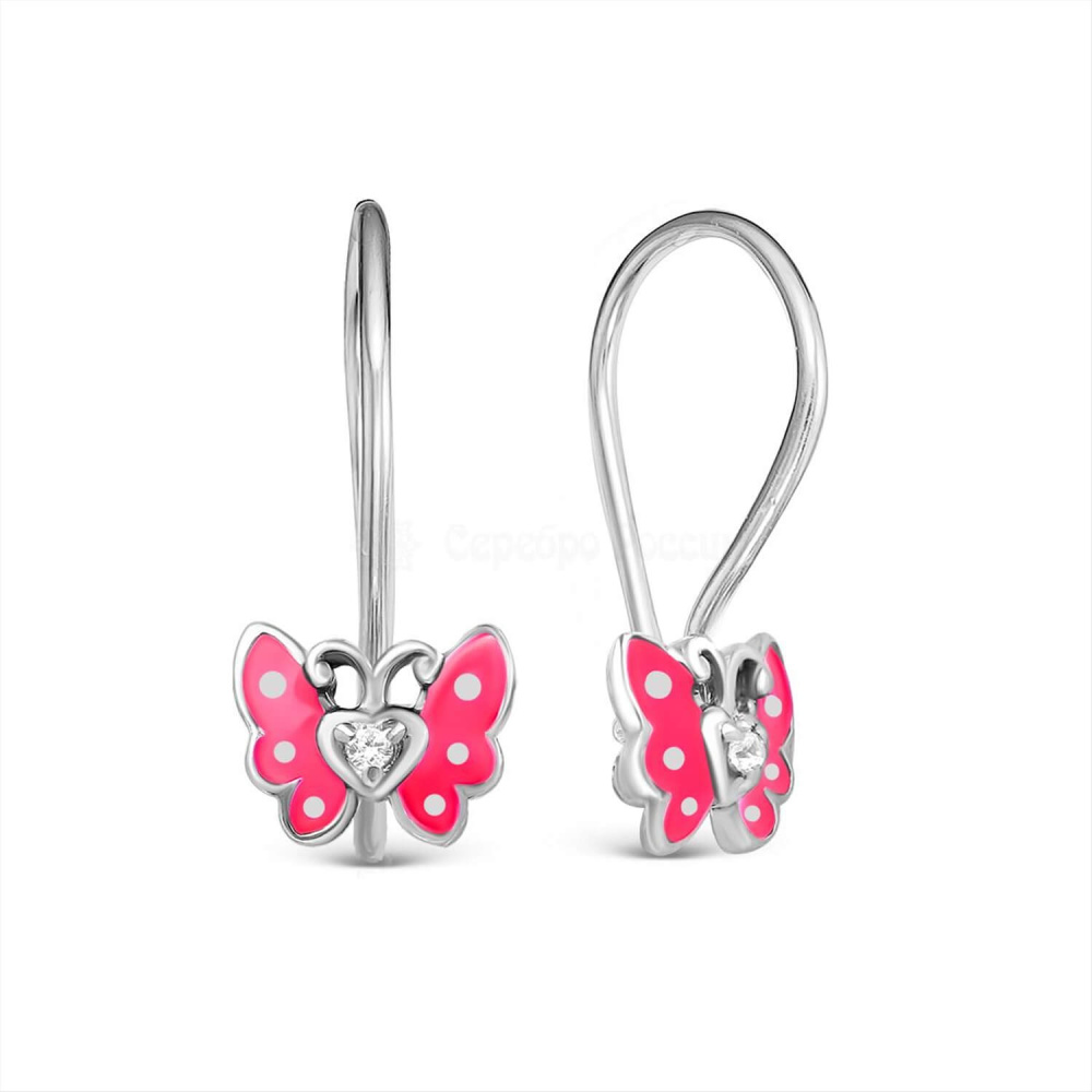 Серьги из серебра с фианитом и эмалью