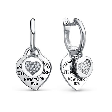 Серьги из серебра с фианитом и эмалью