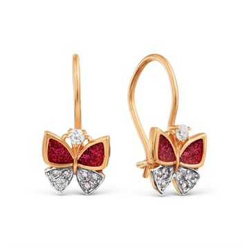 Серьги из золота с фианитом и эмалью