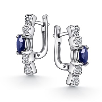 Серьги из серебра с сапфиром и фианитом