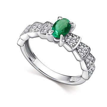 Кольцо из серебра с изумрудом и фианитом