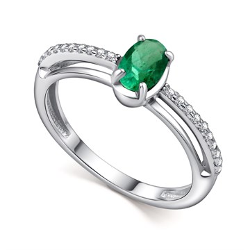 Кольцо из серебра с изумрудом и фианитом