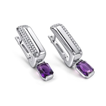 Серьги из серебра с Аметистом и фианитом