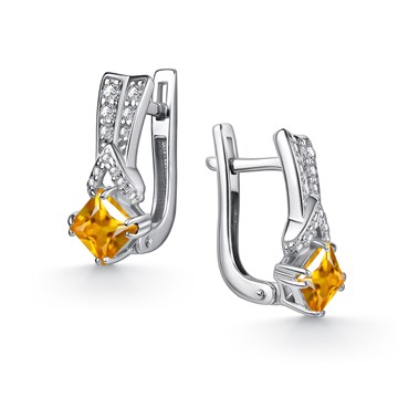 Серьги из серебра с цитрином и фианитом