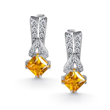 Серьги из серебра с цитрином и фианитом
