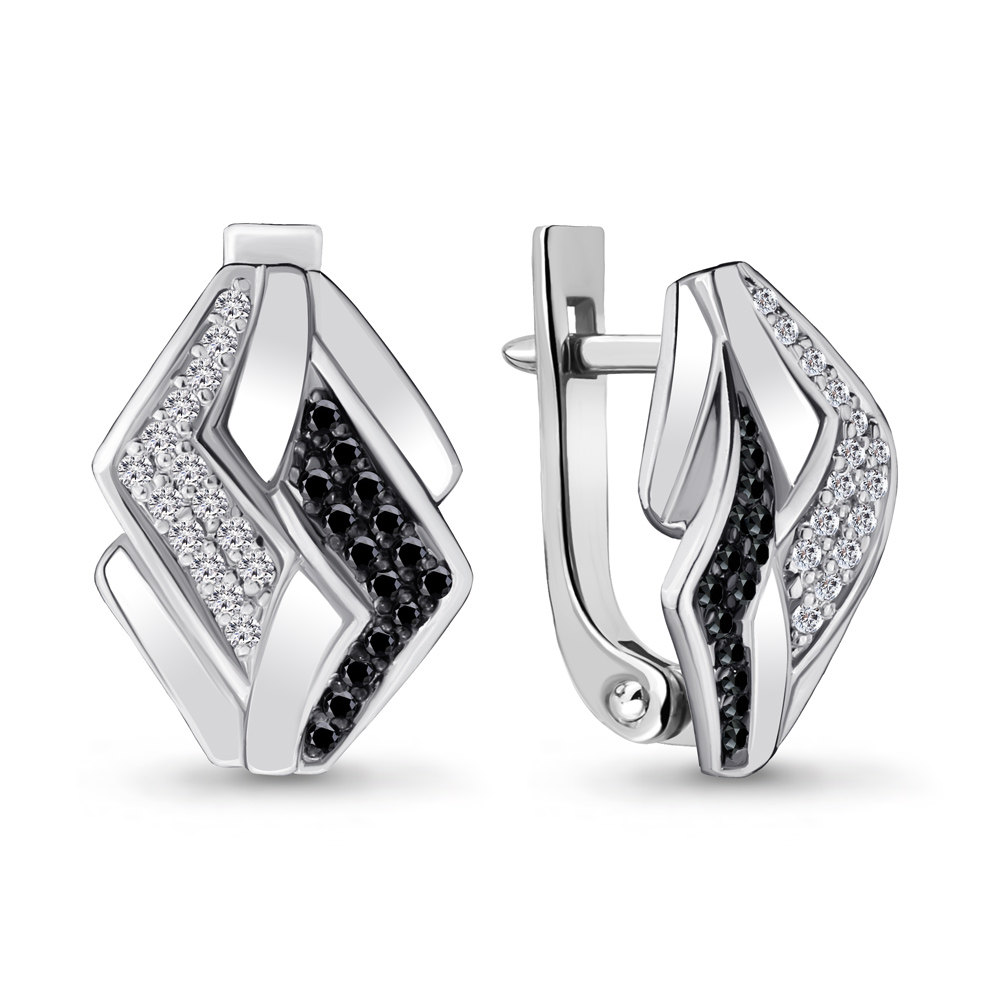 Серьги из серебра с Нанокристаллом цветным и фианитом Серьги из серебра с Нанокристаллом цветным и фианитом