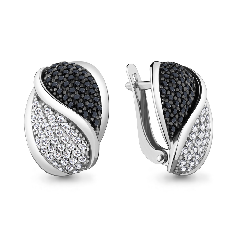 Серьги из серебра с Нанокристаллом цветным и фианитом