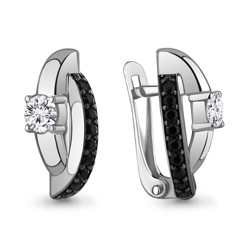 Серьги из серебра с Нанокристаллом цветным и фианитом