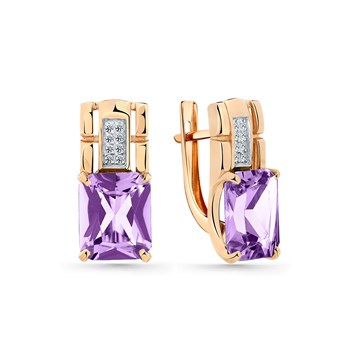 Серьги из золота с Аметистом и фианитом