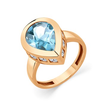 Кольцо из золота с Аквамарином и фианитом