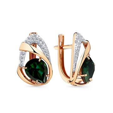 Серьги из золота с турмалином и фианитом