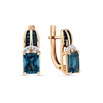 Серьги из золота с лондон топазом и фианитом