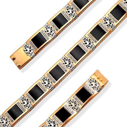 Браслет из золота с фианитом и ониксом